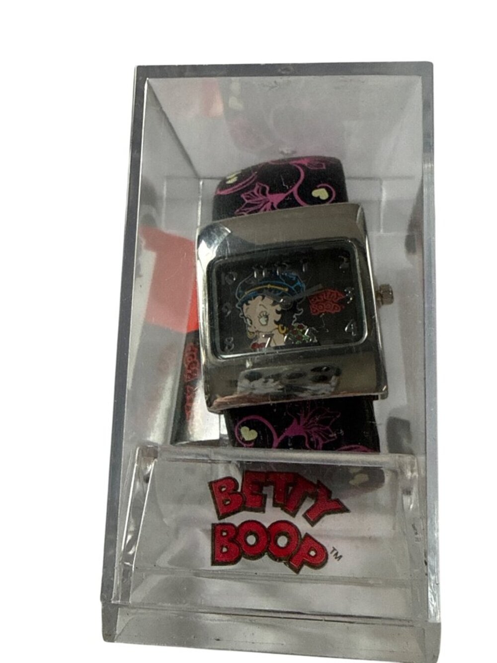 ‘09 Betty Boop Square Quartz Watch W/ Black Floral Strap In Display Case SEALED - Picture 1 of 5
